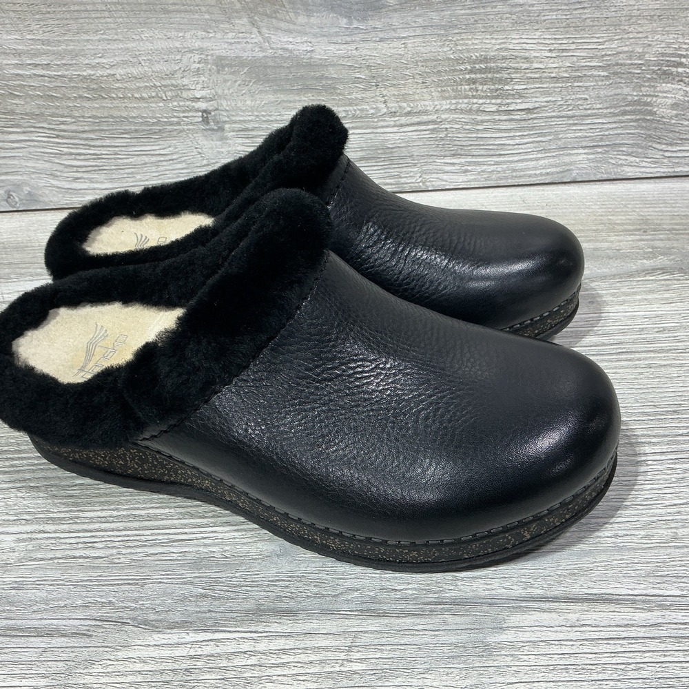 Dansko Magda Waxy Milled Shearling Lined Clogs Black Women's Size 7.5-8/ 38 $150